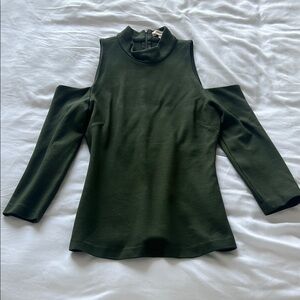 L'AGENCE Green 3/4 Sleeve Cut Out Bodysuit with Mandarin Collar